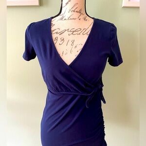 Women’s Short-Sleeve Navy Blue Wrap Top Size Small